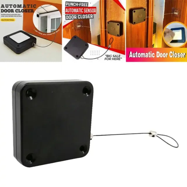 badge Multifunctional Automatic Door Closer Punch-Free Automatic Sensor Door Closer (800g Pull, Wire Rope Length 1.2m) Easy to Install for Various Doors Black Color Door Draft - Door Closer