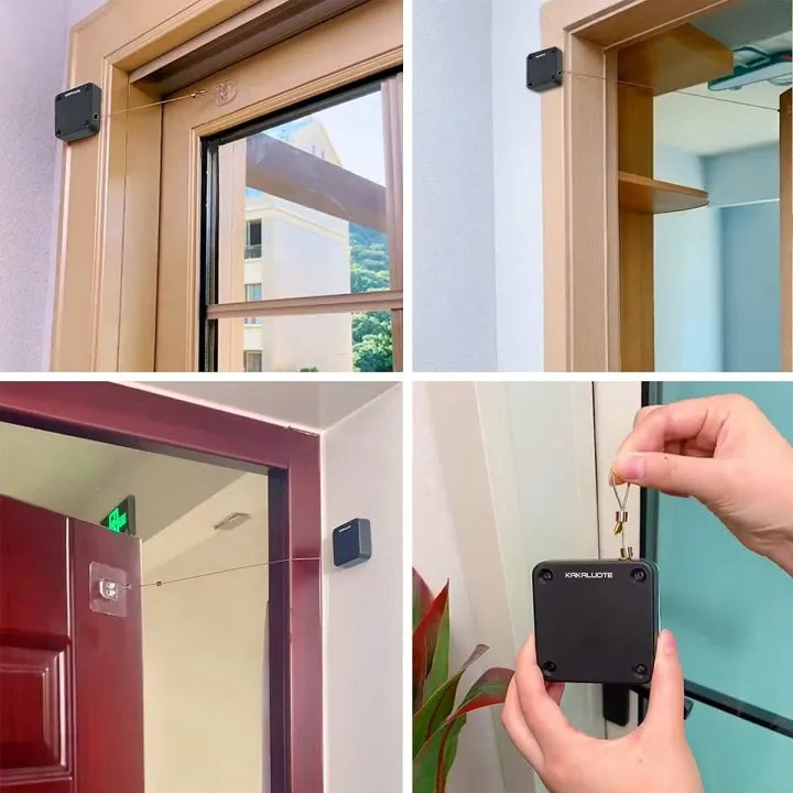 badge Multifunctional Automatic Door Closer Punch-Free Automatic Sensor Door Closer (800g Pull, Wire Rope Length 1.2m) Easy to Install for Various Doors Black Color Door Draft - Door Closer